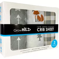 Grow Wild Crib Sheet 3 Pack | 100% Cotton, Jersey Soft Fitted | Grey Baby Crib Sheets for Boys | Woodland Nursery or Toddler Bed Sheets