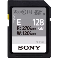 Sony E series SDXC UHS-II Card 128GB, V60, CL10, U3, Max R270MB/S, W120MB/S (SF-E128/T1), SFE128/T1,Black,Small