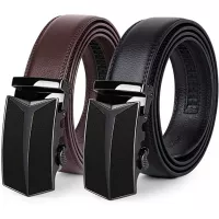 2 Pack Leather Ratchet Belt for Men Adjustable Dress Belt with Click Sliding Buckle in Gift Box, Trim to Fit
