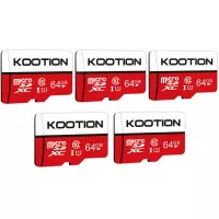 KOOTION 5-Pack 64GB Micro SD Card Class 10 Micro-SDXC Memory Card UHS-I, High Speed Flash TF Card for Security Camera/Smartphone/Drone/Dash Cam/Tablet/PC, C10, U1, 64GB 5pack