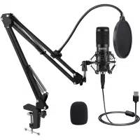 USB Condenser Microphone, IKEDON 192KHZ/24Bit Plug & Play PC Streaming Mic, USB Microphone Kit with Professional Sound Chipset Boom Arm Set, Studio Cardioid Mic for Recording YouTube Gaming Podcasting