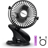 SkyGenius Battery Operated Stroller Fan, Rechargeable USB Powered Mini Clip on Desk Fan