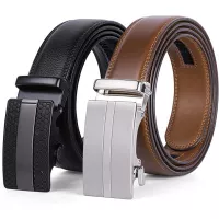 2 Pack Leather Ratchet Belt for Men Adjustable Dress Belt with Click Sliding Buckle in Gift Box, Trim to Fit