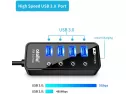 Powered Usb Hub, Atolla 4-port Usb 3.0 Hub With 4 Usb 3.0 Data Ports And 1 Usb Smart Charging Port, Usb Splitter With Individual On/off Switches And 5v/3a Power Adapter