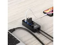 Powered Usb Hub, Atolla 4-port Usb 3.0 Hub With 4 Usb 3.0 Data Ports And 1 Usb Smart Charging Port, Usb Splitter With Individual On/off Switches And 5v/3a Power Adapter
