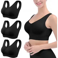 Womens Sports Bras, Yoga Comfort Seamless Stretchy Sports Bra for Women 3 Pack