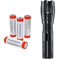 POWOBEST LED Handheld Flashlight Set with 4 x 18650 Rechargeable Battery, High Lumen Tactical Flashlight, Zoomable,5 Light Modes for Emergency Flashlights，Camping Accessories, Outdoor Gear