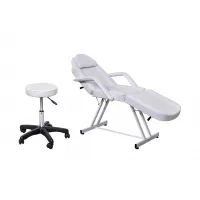 Salon Style White Leather Cover Beauty Professional Facial Tabel Bed Chair Massaging Tables for Barber Face Beauty Updated Facial Beds and Tattoo Chairs with Stool