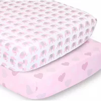 The Peanutshell Fitted Crib Sheet Set for Baby Girls | Pink Elephant & Hearts | 2 Pack Set