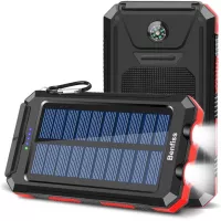 Solar Charger 20000mAh, BENFISS Ultra-Portable Durable Solar Power Bank with 2 USB Output 2 LED Flashlight and Compass, Waterproof Solar Battery Pack for Outdoor Activities/Emergency (Red)