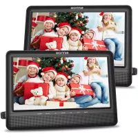 WONNIE 10.5'' Dual Screen DVD Player Portable Headrest CD Players for Kids with 2 Mounting Brackets Built-in 5 Hours Rechargeable Battery Great for Car Travel (1 Player+1 Monitor)