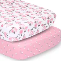 The Peanutshell Crib Sheet Set for Baby Girls | Pink Roses & Ditsy Floral | 2 Pack Set