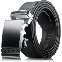 Men’s Genuine Leather Belt- Ratchet Black Dress Belts for Men with Automatic Buckle.