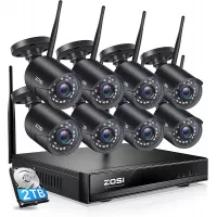 ZOSI H.265+ 1080p Wireless Security Camera System for Home, 8CH Network Video Recorder (NVR) with 8 x 2MP Auto Match WiFi IP Camera Outdoor Indoor