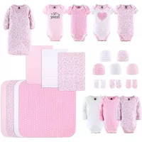 The Peanutshell Newborn Layette Gift Set for Baby Girls | 23 Piece Newborn Girl Clothes & Accessories Set | Fits Newborn to 3 Months | Floral Pink