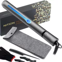 NITION Professional Salon Hair Straightener Argan Oil Tourmaline Ceramic Titanium Straightening Flat Iron for Healthy Styling,LCD 265°F-450°F,2-in-1 Curling Iron for All Hair Type,1 inch Plate,Black