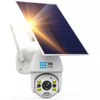 TBI Pro Solar Security Camera Outdoor Wireless PTZ - WiFi Home Security Camera System IP - Rechargeable Battery Powered 15600mah HD True Colors Night Vision 2-Ways Audio for 128GB SD Motion Detection