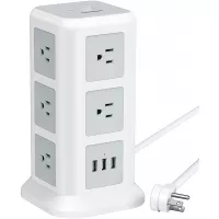 TESSAN Surge Protector Power Strip Tower, Flat Plug Desktop Charging Station with 11 Widely Spaced Outlets and 3 USB Ports, 15A, 6.5ft Extension Cord for Home, Office