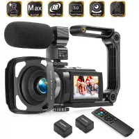Camcorder 1080P Video Camera KOT 36MP 3.0 Inch IPS Touch Screen 16X Digital Zoom IR Night Vision HD Vlogging Camera Digital Video Camera Camcorder with Microphone Handheld Stabilizer Remote Control