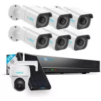 Reolink Indoor/Outdoor Security Camera System Bundle, 6pcs 4K Ultra HD Outdoor Bullet Security Cameras, a 8CH NVR with 2TB HDD, a 1080P Solar Powered Battery Camera Argus PT w/Solar Panel