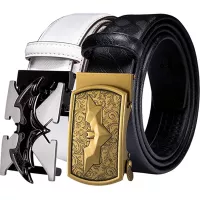 Barry.Wang Mens Ratchet Belt,Genuine Leather Belt with Automatic Buckle Alloy,Gift Set for Men