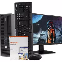 HP 600 G2 Desktop Computer PC, Intel i5, 16GB, 2TB, Windows 10 Pro, New 23.6" FHD V7 LED Monitor, Microsoft Office 365 Personal, New 16GB Flash Drive, Wireless Keyboard & Mouse, WiFi, DVD (Renewed)