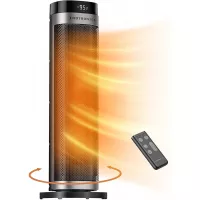 TaoTronics PTC Space Heater, 1500W Fast Heating Ceramic , 24” High Tower Heater, Oscillating Portable & Quiet with Remote ECO Mode 12H Timer Tip-Over Switch Overheating Protection LED Display, Large