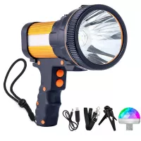 Rechargeable Flashlight 7000 Lumens Super Bright Spotlight 6600 mAh Long-Lasting Rechargeable Handheld Hunting Searchlight with USB Output Function IPX4 Waterproof High Lumen Handheld Marine Spotlight