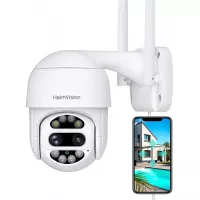 HeimVision PTZ Security Camera Outdoor, 2x2MP Ultra HD Dual Lens, Pan/Tilt/12X Zoom, 360° View, Wi-Fi Wireless Camera with Floodlights, Color Night Vision, 2-Way Audio, Motion Detection, Weatherproof