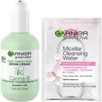 Garnier SkinActive Green Labs Canna-B Pore Perfecting Serum Cream, Fragrance Free, with SPF 30 and Niacinamide Vitamin B3 and Cannabis Sativa Seed Oil + Trial Size Micellar (In Box)(Package May Vary)