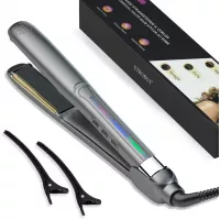 Flat Iron Hair Straightener, Tourmaline Ceramic Ionic Straightens & Curls, 2 in 1 Salon Straightening Iron with Adjustable Temp 265℉-450℉,1 Inch Dual Voltage, Heats Up Fast for All Hair Types