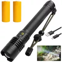 Rechargeable Flashlights 90000 High Lumens, Super Bright LED Tactical Flashlights with Batteries, Zoomable, Water Resistant, 3 Light Modes, Portable Outdoor Torch Light for Camping/Hiking/Emergencies