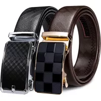 Barry.Wang Men's Belt Gift Set 2 Pack,Ratchet Buckle Adjustable Genuine Leather Designer for Business Dress Waist Belt 130CM