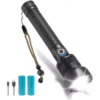 Rechargeable Tactical Flashlight Super Bright Flashlight 9000 Lumen Xhp70 Powerful Flashlight Zoomable LED Flashlights for Camping Hiking Outdoor