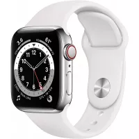 New Apple Watch Series 6 (GPS + Cellular, 40mm) - Silver Stainless Steel Case with White Sport Band