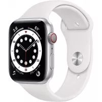 New Apple Watch Series 6 (GPS + Cellular, 44mm) - Silver Aluminum Case with White Sport Band
