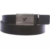 Men's Plain Leather Slide Ratchet Dress Belt with Eagle Design Automatic Buckle