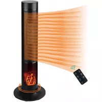Electric Ceramic Tower Space Heater Oscillating with 3D Realistic Flame, 12h Timer Tip-Over&Overheat Protection Thermostat 1500W and Remote