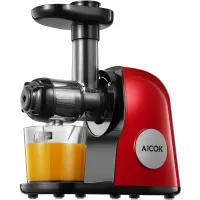 Juicer Machines, Aicok Slow Masticating Juicer Extractor Easy to Clean, Quiet Motor & Reverse Function, BPA-Free, Cold Press Juicer with Brush, Juice Recipes for Vegetables and Fruits, Hot Red