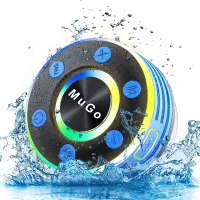 MuGo Bluetooth Shower Speaker, IPX7 Waterproof Bluetooth Speaker with Suction Cup, Wireless Portable Shower Speaker Handsfree with Mic, 8H Playtime TWS Stereo for Bathroom, FM Radio Light Show