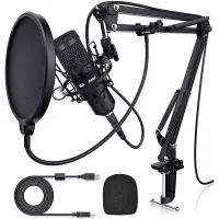 USB Condenser Microphone for Computer, Plug & Play 192KHZ/24BIT Cardioid Studio Mic, Streaming Podcast PC Microphone Kit with Arm Stand, Professional Singing Microphone for Recording, YouTube, Gaming