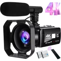 Video Camera 4K Camcorder 48MP Image Vlogging Camera with Wi-Fi 18X Digital Zoom YouTube Camera with Microphone, 3’’ Touch Screen and Remote Control