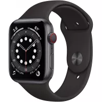 Apple Watch Series 6 (GPS + Cellular, 44mm) - Space Gray Aluminum Case with Black Sport Band (Renewed)