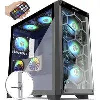 MUSETEX 6 PCS x ARGB Fans Voice Remote Control ATX Mid Tower 2 PCS x USB 3.0 Ports with Tempered Glass Panels Gaming Case（MU3-MN6）