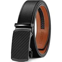 Mens Belt, Ratchet Belt Dress with 1 3/8" Genuine Leather, Slide Belt with Easier Adjustable Buckle, Trim to Fit