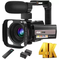 IEBRT 4k Video Camera Camcorder, Vlogging Camera for YouTube 48MP 16X Digital Zoom IR Night Vision 3.0 Inch Touch Screen with Microphone WiFi 2 Batteries and Lens Hood
