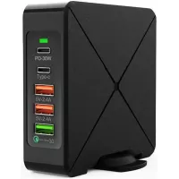 USB Wall Charger,PD-75W 5 Port USB Charging Station,PowerPort 5 Multi USB Charger(PD-30W,Type-C,QC3.0and 5V-2.4A) for Smartphone,Tablet,Headset,Bluetooth Speaker and More Black