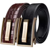 Barry.Wang Men's Belt Gift Set 2 Pack,Ratchet Buckle Adjustable Genuine Leather Designer for Business Dress Waist Belt 130CM