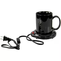 HOME-X Black Mug with Mug Warmer Set, Coffee Accessory for Home or Office, Small Electric Coffee Mug Plate Warmer, Heated Mug Coaster, 3 1/2" D x 4" H, Black