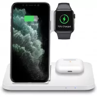 3 in 1 Wireless Charger, FDGAO 15W Foldable Fast Qi Wireless Charging Station Compatible with iPhone 11/12/XR/XS/X, iWatch SE/6/5/4/3, Airpods pro/2, Wireless Charging Stand for Galaxy S20/S10/Note9